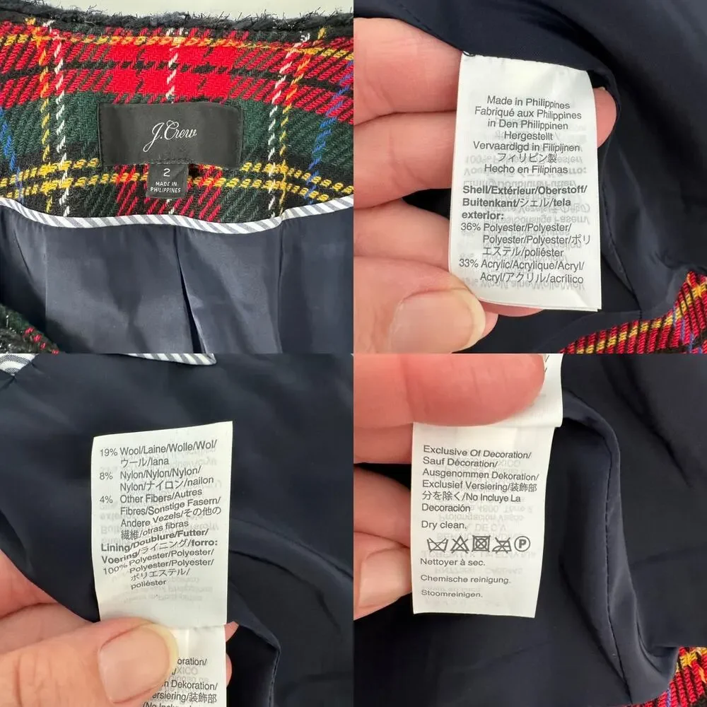 J. Crew Stewart Plaid Tartan Lady Jacket Red Blazer Preppy Work Classic Size  2